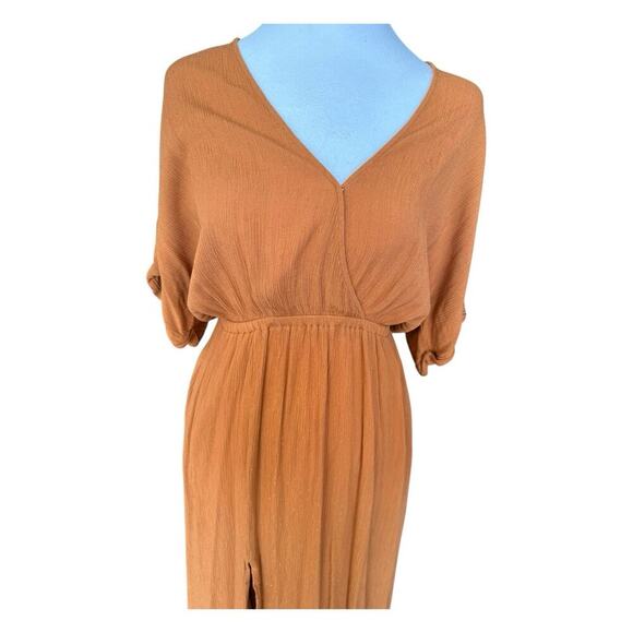 L'AGENCE Gathered Maxi Dress Surplice Neckline Dolman Sleeve Side Slit Medium - Picture 3 of 16